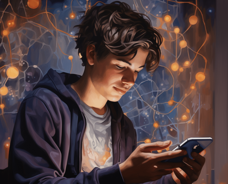 teenager using generative ai on his phone